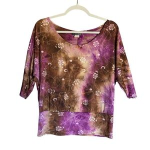 Brittany Black womens blouse size medium made in USA vintage Y2K floral stretch